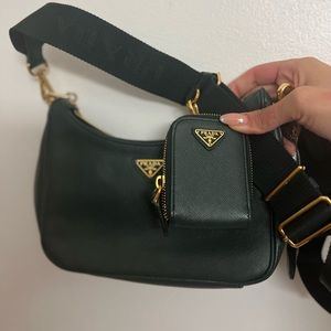 Dark hunter green leather Prada cross body purse